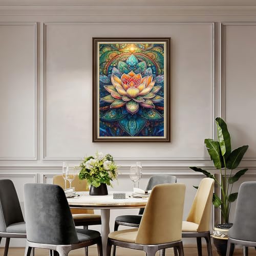CHWGLFGG 5D Mandala Lotus Diamond Art Kits for Adults Beginners 12x16inch - color: KM1077-1
