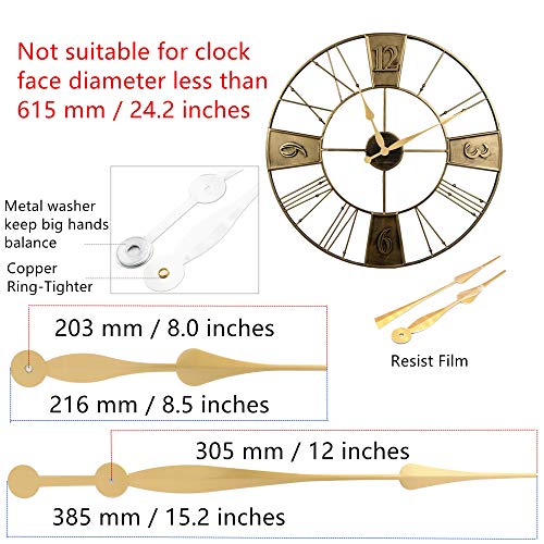 Youngtown High Torque 1-3/32" Long Shaft Clock Movement Kit 12" Gold Hands - color: Gold, size: 1-3/32 inch Total shaft length