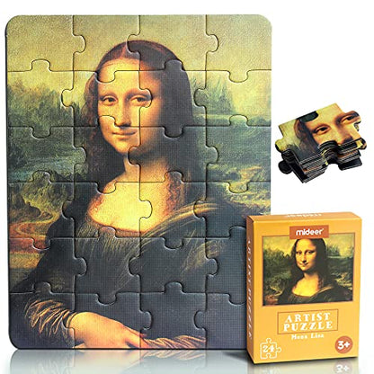 24 Pieces Da Vinci Mona Lisa Puzzle, Toddler Artist Puzzles for Kids Ages 3-5, 4-6 Easy-an Intellectual Decompression Entertainment Game and Preschool Educational Learning Toys - color: Mona Lisa-24p