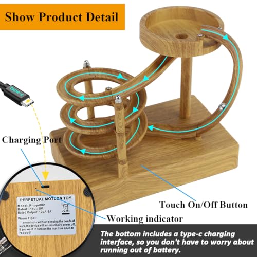 Kinetic Art Perpetual Motion Machine, Non-Stop Rolling Ball Funny Desk Toys - color: Wood Grain