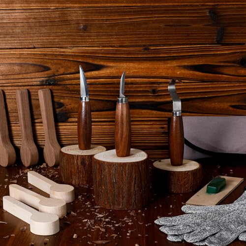 Gisafai 15 Pcs Spoon Carving Kit, Wood Whittling Kit, Spoon Blank and Knife