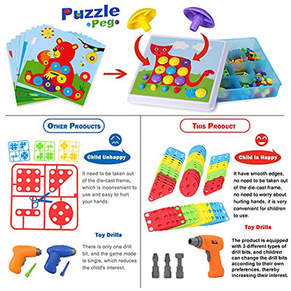 Montessori STEM Building Toys 223PCS Drill & Tool Kit 2D 3D Blocks for Kids