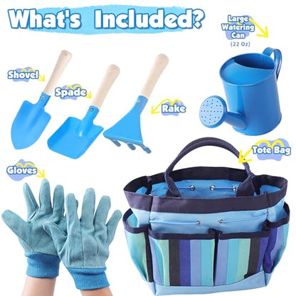 Kids Watering Can Gardening Tools Set Sand Toy Outdoor Toddler Boys (Blue) - color: Blue