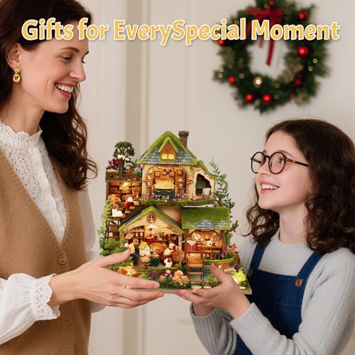 DIY Miniature House Kit with LED Lights, Forest Adventure Wooden Mini House Building Kit for Adults & Teens, Creative Crafts for Women, Friends & Hobbyists - style: Forest Adventure