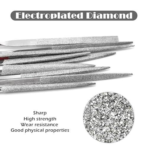 Quacc 10 PCS Diamond Needle File Set Small Metal Riffler Files Miniature Files Tools 140mm for Glass Wood Stone Jewelry