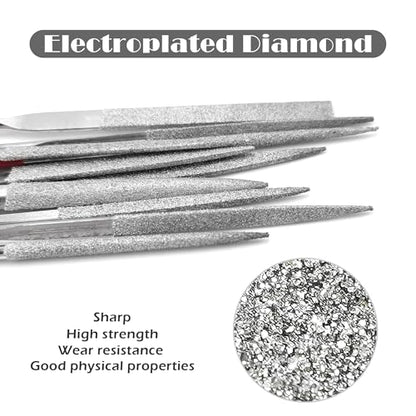 Quacc 10 PCS Diamond Needle File Set Small Metal Riffler Files Miniature Files Tools 140mm for Glass Wood Stone Jewelry