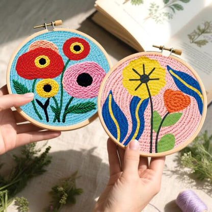 BEUNITONE 2PCS Bohemian Flower Punch Needle Kit for Adults Beginners - color: 06-Abstract Flower