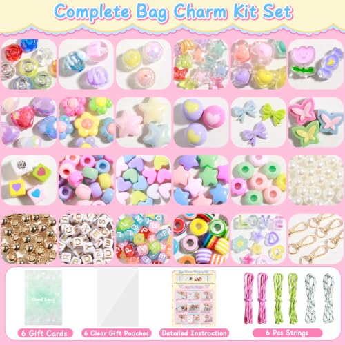 Weraher 447Pcs DIY Bag Charm Kit, Colorful Beads for Keychains, Craft Jewelry Making Supplies for All Ages