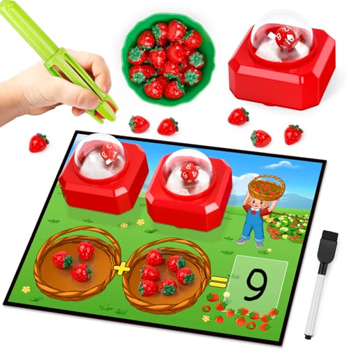 Math Board Games for Kids with Dice Poppers, Math Manipulatives Kindergarten Preschool Math Games Counters Toys, Addition and Subtraction Dice Games Homeschool Supplies Classroom Must Haves - style: Red