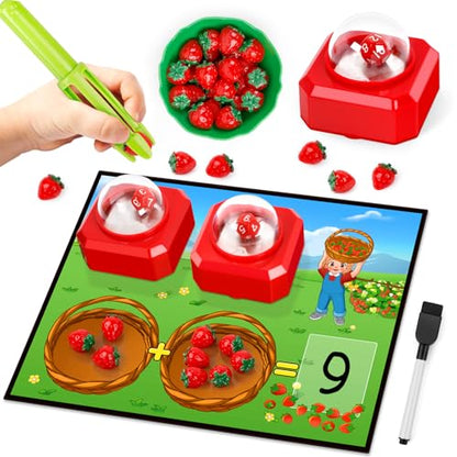 Math Board Games for Kids with Dice Poppers, Math Manipulatives Kindergarten Preschool Math Games Counters Toys, Addition and Subtraction Dice Games Homeschool Supplies Classroom Must Haves - style: Red