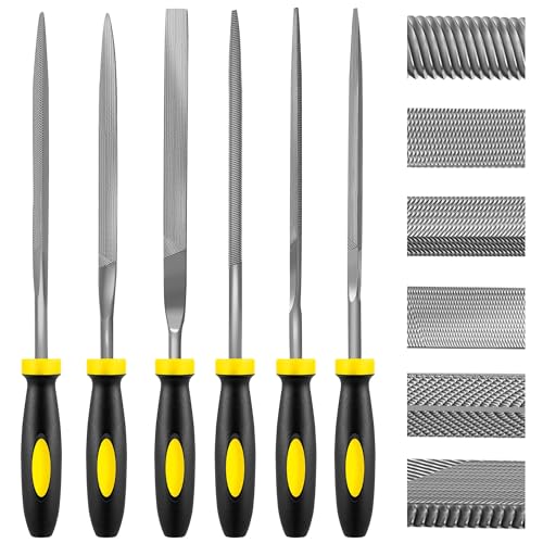 warmtree 6 Piece Metal Needle File Set - 4-inch,Carbon Steel Files for Metal, Wood & Jewelry | Includes Flat, Warding, Square, Triangular, Round, and Half-Round Files - size: 4 Inch
