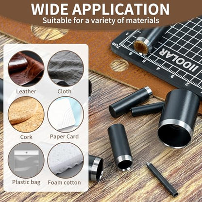 Leather Circle Cutter Tool Set, 12 Pieces Small Circle Punch Tools 2/4/6/8/10/12/14/16/18/20/22/24mm, High Carbon Steel Round Cutting Dies - Leather Hole Punch Tool Kit for DIY Leathercrafts - size: 12 Sizes