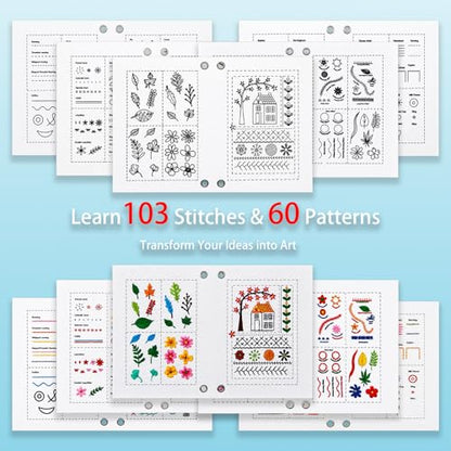 Bmtbu Embroidery Stitch Book Kit with 8.27x10.65 Portable Loose-Leaf Cover