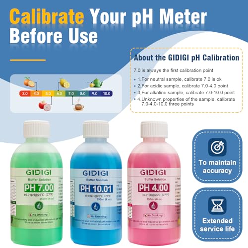 pH Meter Calibration Solution Kit, Includes 4.00, 7.00 and 10.01 - color: Blue Red