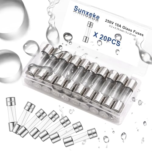 20PCS F10AL250V 5 x 20mm Fast Blow Glass Fuses 10A 10Amp 250V Glass Fuse,0.2 x 0.78 Inch - size: 10A