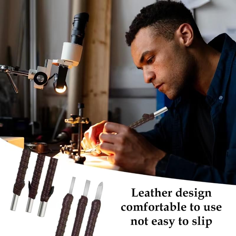 Esamploe Soapstone Carving Kit,Tungsten Steel,12 Pcs with Leather Roll Bag