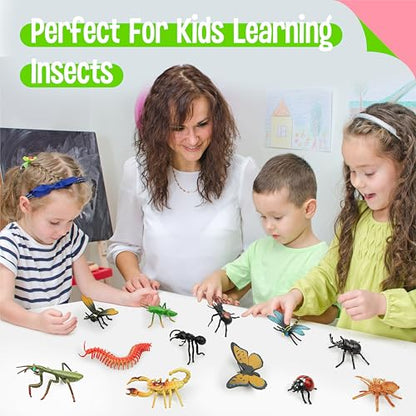 12 Insect Figurines for Kids, Plastic Animal Toys Tiny Portable Bugs Figures Playset Montessori Toy Educational Game for Homeschool Preschool Toddler Kids - style: Insect(excluding cards)