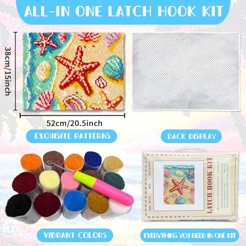 ORIGACH Summer Beach Latch Hook Rug Kit for Adults, 20.5x15inch - style: Beach