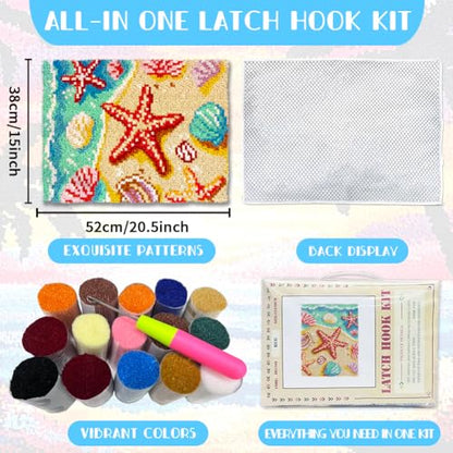 ORIGACH Summer Beach Latch Hook Rug Kit for Adults, 20.5x15inch - style: Beach