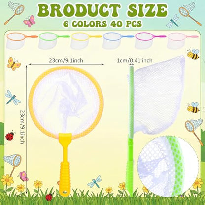 Halloscume 40 Pcs Butterfly Bug Net for Kid Collecting Insect, Fishing Net with Anti Slip Grip, Outdoor Tools for Catching Bugs Fish, Spring Outing Supplies for Kids Nature Exploration