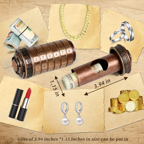 CoEjokno Da Vinci Code Numeric Cryptex Money Puzzle Box for Cash Gift, Jewelry Box with Hidden Compartment, Unique Puzzle Gift for Adults Brain Teaser Valentine’s Day Wedding & Anniversary Present - color: Copper