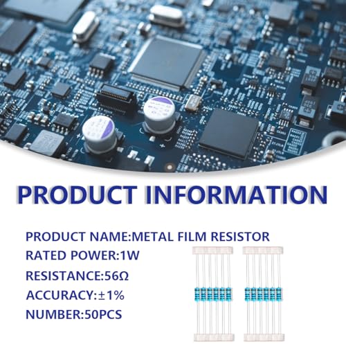 50 Pcs 1W 1% Tolerance 56 Ohm Metal Film Resistor Resistance for DIY Project and Experiments - size: 1W 56Ω