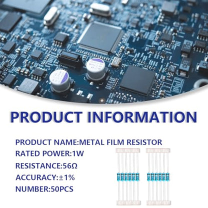50 Pcs 1W 1% Tolerance 56 Ohm Metal Film Resistor Resistance for DIY Project and Experiments - size: 1W 56Ω