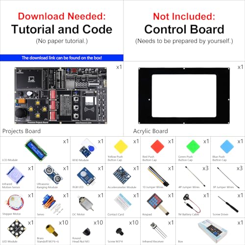 Freenove Projects Kit (No Control Board) (Compatible with Arduino IDE), 238-Page Detailed Tutorials, 46 Projects, No Soldering, Simple Wiring