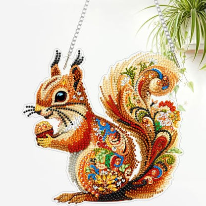 AIRDEA Hanging Diamond Painting Kits Mandala,Special Shaped Diamond Art Kits Squirrel,Gem Art Pendant Decor,7.81x7.59in - color: brown yellow