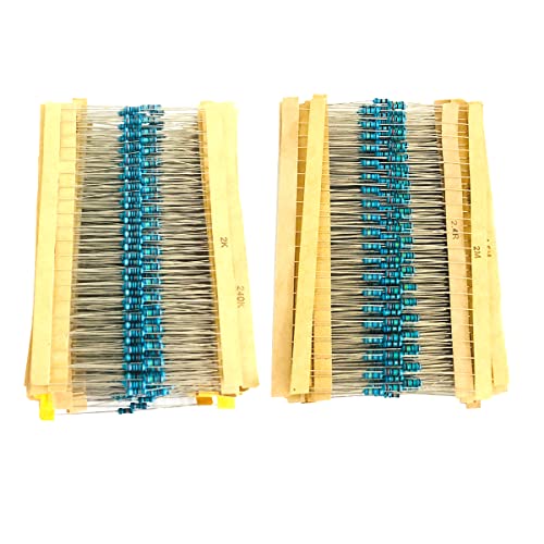 2600 Pcs 130 Values 1/4W Resistor Kit from 1 Ohm to 3M Ohm 1/4 Watt 1% Tolerance Metal Film Resistors Assortment - style: 1/4W 130 Values