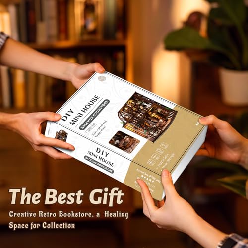 DIY Miniature House Kit, 3D Wooden Puzzle for Adults, Book Nook Kit with Touch LED Light, Library Bookshelf Insert, Creative Hobby Craft Gift for Bibliophiles (Bacchus Bookstore) - style: Bacchus Bookstore