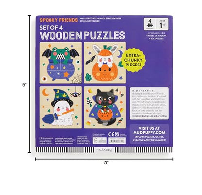 Mudpuppy - Spooky Friends - Set of 4 Wooden 4 Piece Puzzles for Kids - color: Spooky Friends