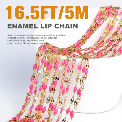 16.5FT Stainless Steel Enamel Chain 2MM Gold Lip Chain for Jewelry Making - color: gold(rose pink)