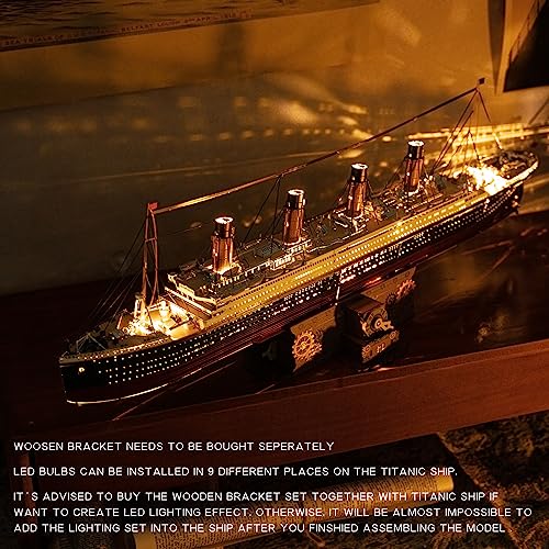 MU 3D Metal Puzzle for Adult Titanic Ship Model Building with LED Lighting, RMS Titanic Ocean Liner Metal Puzzle Model Kits Toys, Watercraft Home Desk Decor, 581pcs