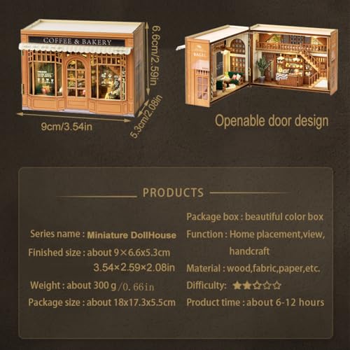 Mini 3D Wooden Doll House Craft Model with LED,DIY Miniature and Furniture Dollhouse Kit,Creative Room Idea for Valentine's Day Birthday Gift (Bagel Time) - color: Bagel Time