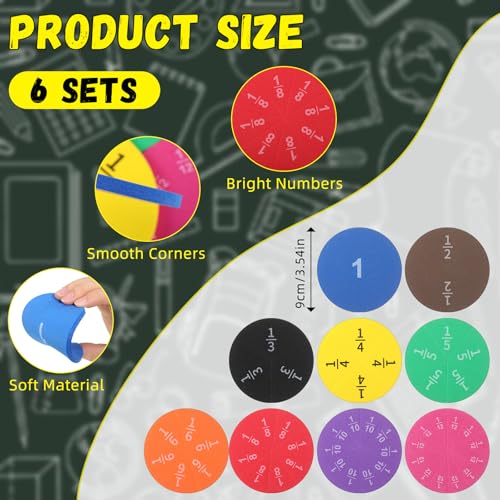 Sayglossy 6 Sets Fraction Circles for Math Classroom, Circles - style: Circles