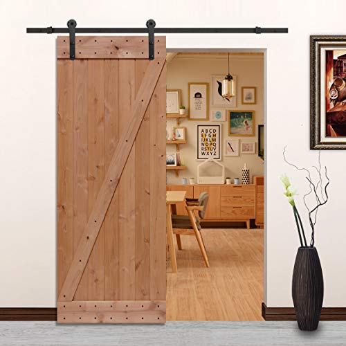 LUBANN 32 in. x 84 in. Rustic Z-Brace Hardwood Barn Door Unfinished Knotty Alder Solid Wood Barn Door Slab - size: 32X84 Z Brace