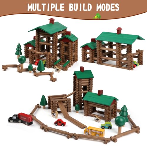 Wondertoys 456Pcs Big Villa Wooden Log Set Real Wood Logs Classic Building Log Ages 3+ Best Retro Building Gift Set Creative Construction Engineering Educational Gifts - style: 456PCS Luxury Villas