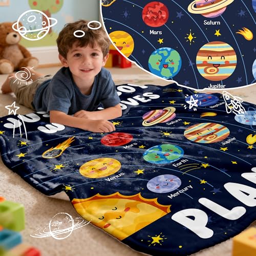 Just A Boy Who Loves Planets Solar System Space Throw Blanket Fannel Fleece Super Soft Funny Blanket Travel Throw Blanket for Bed Couch Sofa 40 x 50 Inch for Kid - color: Just a Boy Who Loves Planets Solar System Space, size: 50x40 In for Kid