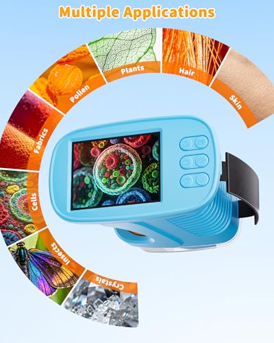 1000X Kids Handheld Microscope, 4K Digital Mini Pocket Digital Microscope with 2.4" IPS Screen, Built-in Camera & 12 Prepared Slides, STEM Educational Toy, Birthday Gift for Boys & Girls Ages 3–12 - color: Blue