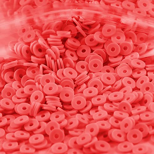 2000pcs Red Clay Beads for Bracelets Making, Flat Round Polymer Clay Beads 6mm Spacer Heishi Beads for Jewelry Making Earring Bracelets Necklace - color: Red 1