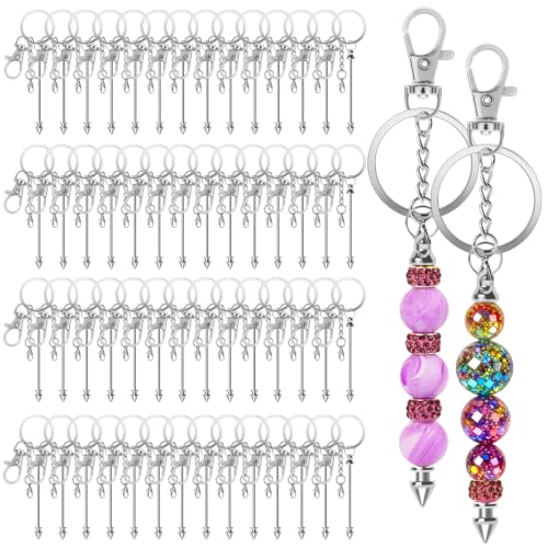 56 Pack Beadable Keychain Bars DIY Blank Beadable Keychains - style: 56 Pack - Silver