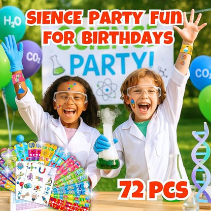 Cherisnowy 48PCS Science Party Favors, Temporary Tattoos & Slap Bracelets