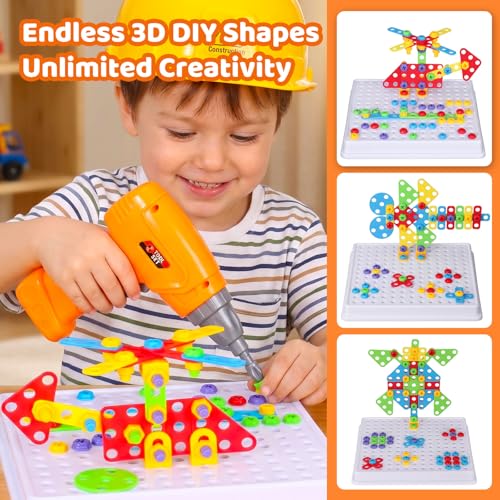 STEM Drill & Build Kit for Kids Ages 3-8 | Electric Toy Drill with 193+ Pieces (Screws, Nuts, Rainbow Fasteners) | Creative Design Construction Toys for Boys Girls | Gift for Birthdays, Christmas