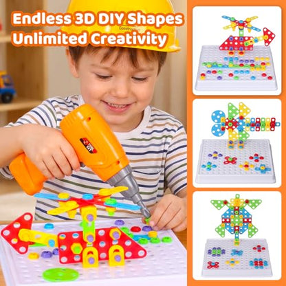 STEM Drill & Build Kit for Kids Ages 3-8 | Electric Toy Drill with 193+ Pieces (Screws, Nuts, Rainbow Fasteners) | Creative Design Construction Toys for Boys Girls | Gift for Birthdays, Christmas