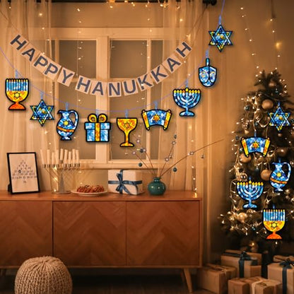 DoubleFill 48 Pcs Hanukkah Suncatchers Craft Kit Stained Glass Window - style: Hanukkah
