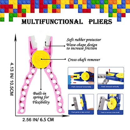 Building Blocks Tool Kit - Brick Separator, Mini Blocks Tool Set - Multi-Functional Hammer, Pliers, Tweezers, Finger Protectors with Tin Box (Pink) - color: Pink