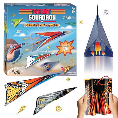 Creativity for Kids Stunt Squadron Fold & Launch Paper Airplanes: Create 80 Paper Airplanes, STEM Science Kit for Kids, Airplane Craft Kit for Kids, Gifts and Toys for Boys (Ages 6+) - style: Large Kit - 80 Airplanes