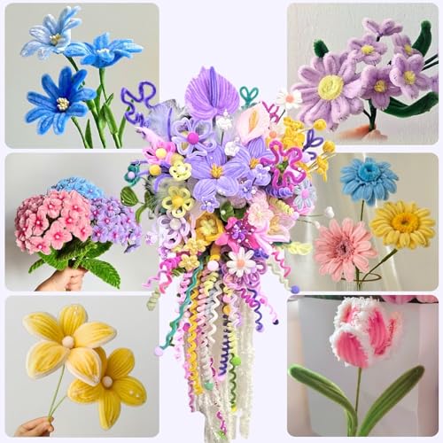 5-Color Macaroon Pipe Cleaner Flower Kit,300 Pcs Pipe Cleaners Craft - color: Macaroon