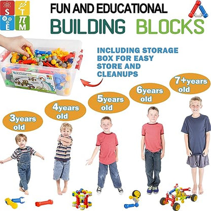 170 Pcs STEM Building Toys for Kids Ages 4-8, Building Blocks Educational Construction Engineering Building Kit for Ages 3 4 5 6 7 8 9 Year Old Creative Kids Games, Christmas Birthday Gifts Boys Girls - color: Green